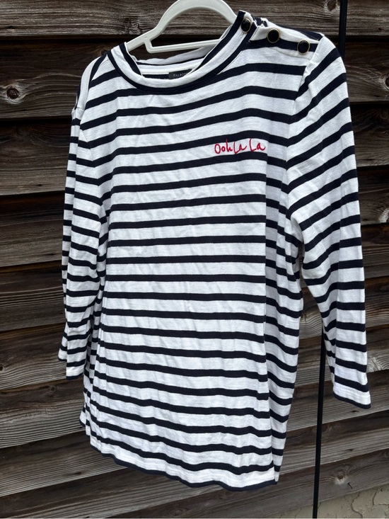 Talbots Tops - Talbots Blue and White Striped Long Sleeve Tee with Red Embroidery